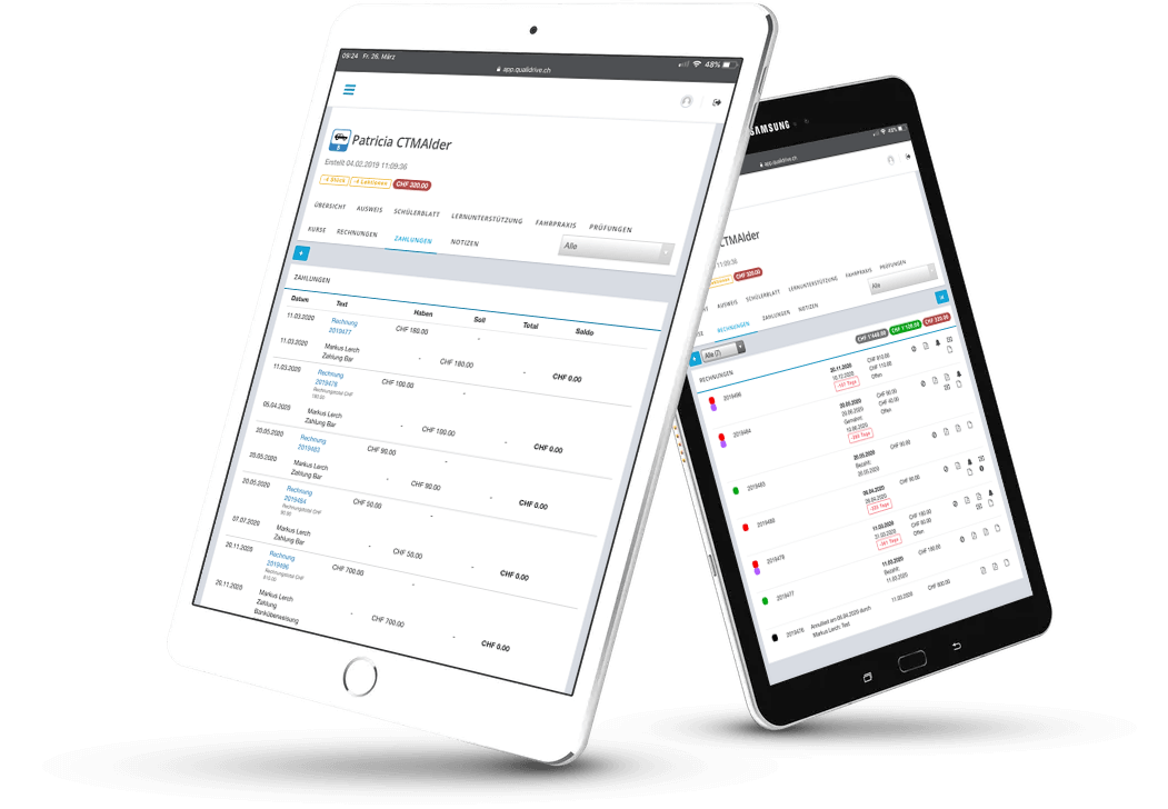 Mit QualiDrive behalten Fahrlehrer Abrechnungen und Zahlungen einfach im Griff.