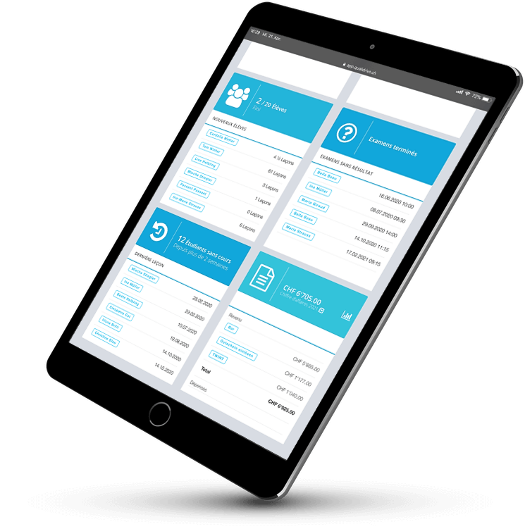 QualiDrive - le logiciel pour les moniteurs de conduite et les écoles de conduite de Suisse